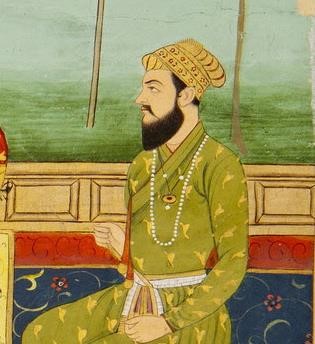 Detail van Shah Jahan met bediendes 