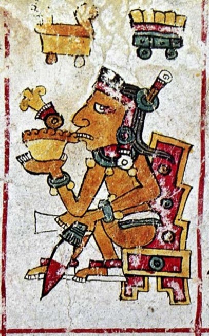 Cacao gedronken op rituele wijze, uit de Codex Borgia