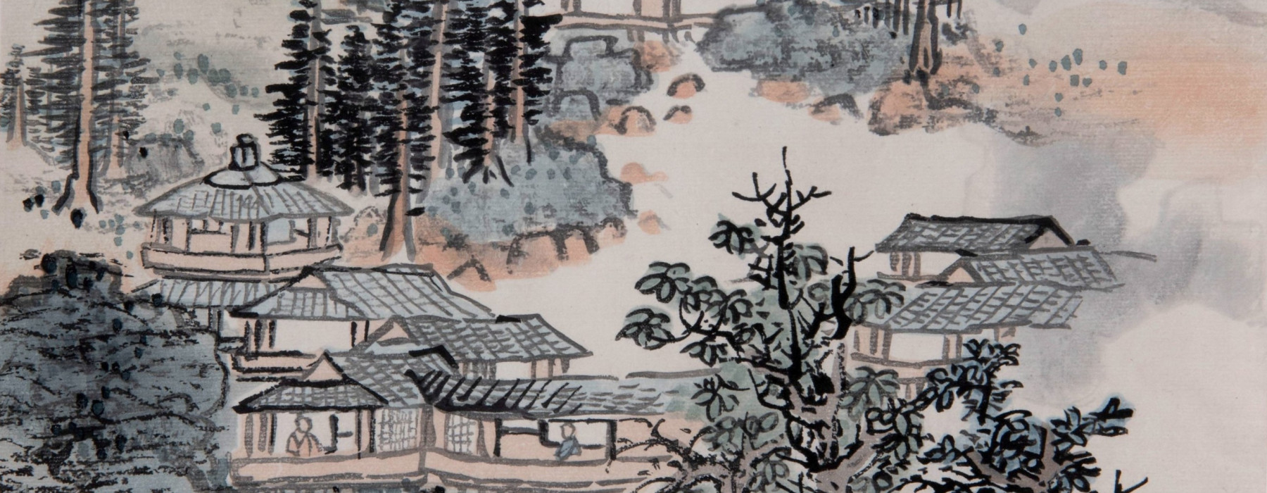 Rongbaozhai houtblokdruk (1955) van Lan Ying’s Luisteren naar het geluid van de bron, uit 1655, rolschildering, op papier gedrukt, 31 x 25 cm (RV-3873-8)