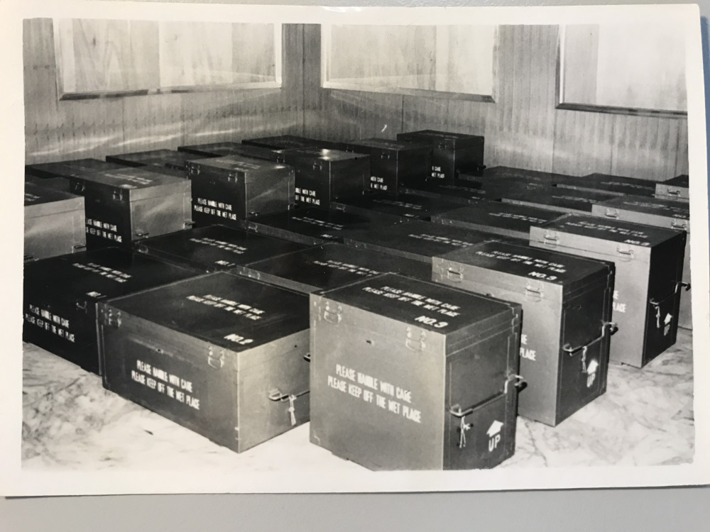 In August 1970, the first instalment of Chinese Cultural Chests was placed in the basement of the National Museum of History, awaiting shipment to the United States and Belgium. © National Museum of History, Taipei. 