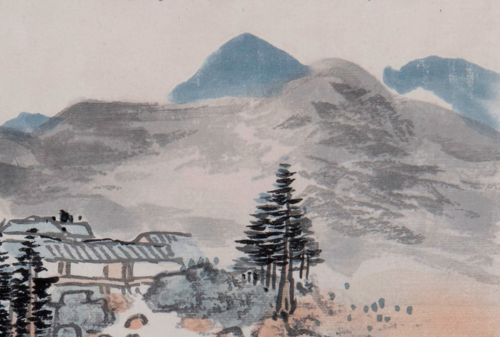 Rongbaozhai houtblokdruk (1955) van Lan Ying’s Luisteren naar het geluid van de bron, uit 1655, rolschildering, op papier gedrukt, 31 x 25 cm (RV-3873-8) 