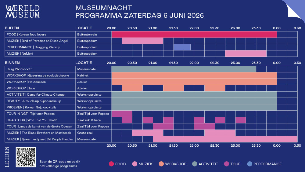 Blokkenschema Museumnacht Wereldmuseum Leiden
