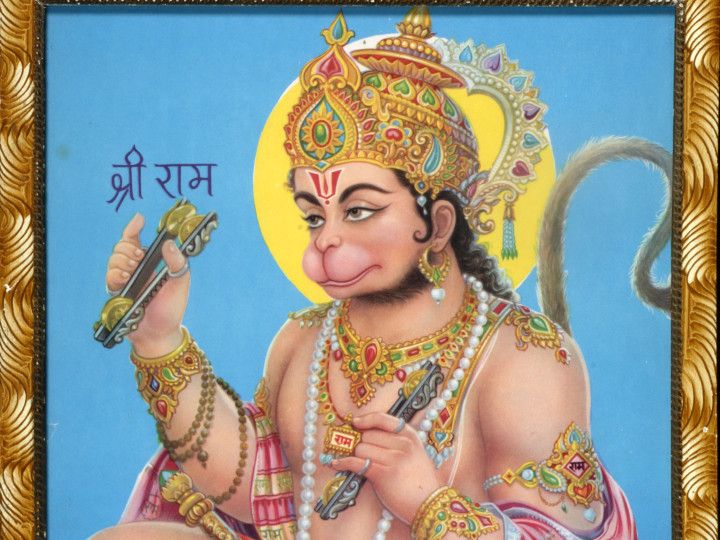 Een poster van Hanuman uit India. (TM-1846-460)